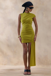 Nocturnal | Green Ruched Mini Dress With Sash