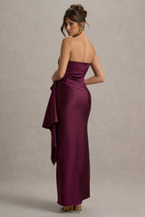 Loz | Burgundy Satin Bandeau Draped Maxi Dress